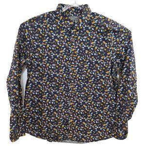 Paisley & Gray Shirt Mens Large Navy Leaf Print Long Sleeve Button Front Casual